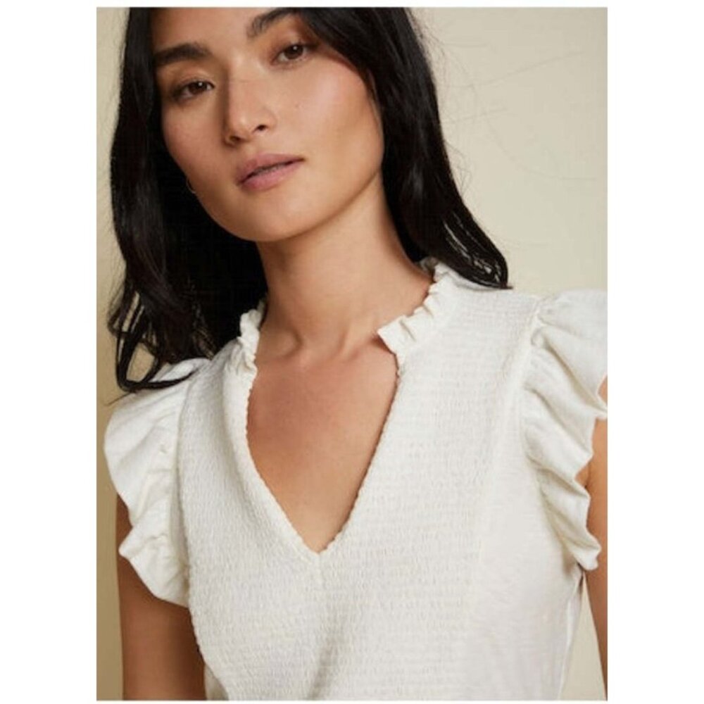 Nation Ltd Womens Habiba Fancy Tank Top Flutter‎ Sleeve Ruffle Smocked White XL
